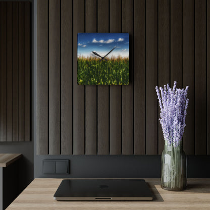 U R There Photography Sky-High Corn Rustic Farmhouse Acrylic Analog Wall Clock