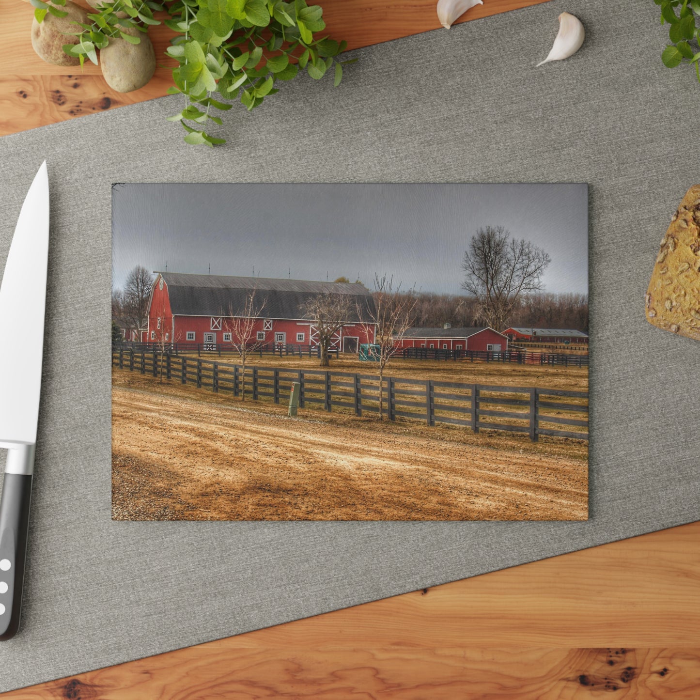 U R There Photography Barber Road Farm II Rustic Farmhouse Tempered-Glass Cutting Board