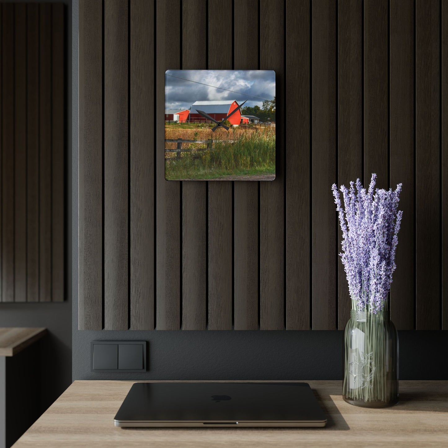 U R There Photography Beyond the Fence on Richfield Road Rustic Farmhouse Acrylic Analog Wall Clock
