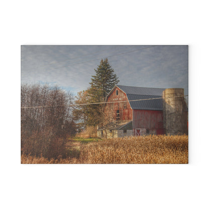 U R There Photography Otter Lake Road Red I Rustic Farmhouse Tempered-Glass Cutting Board