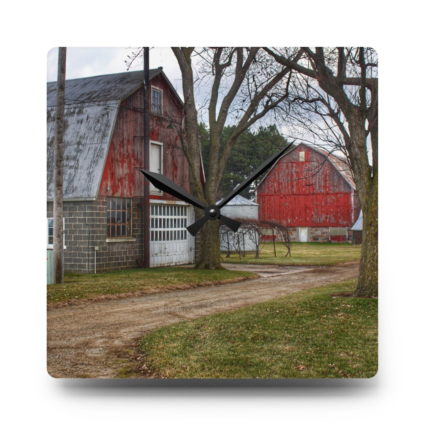 U R There Photography Peck Reds Rustic Farmhouse Acrylic Analog Wall Clock