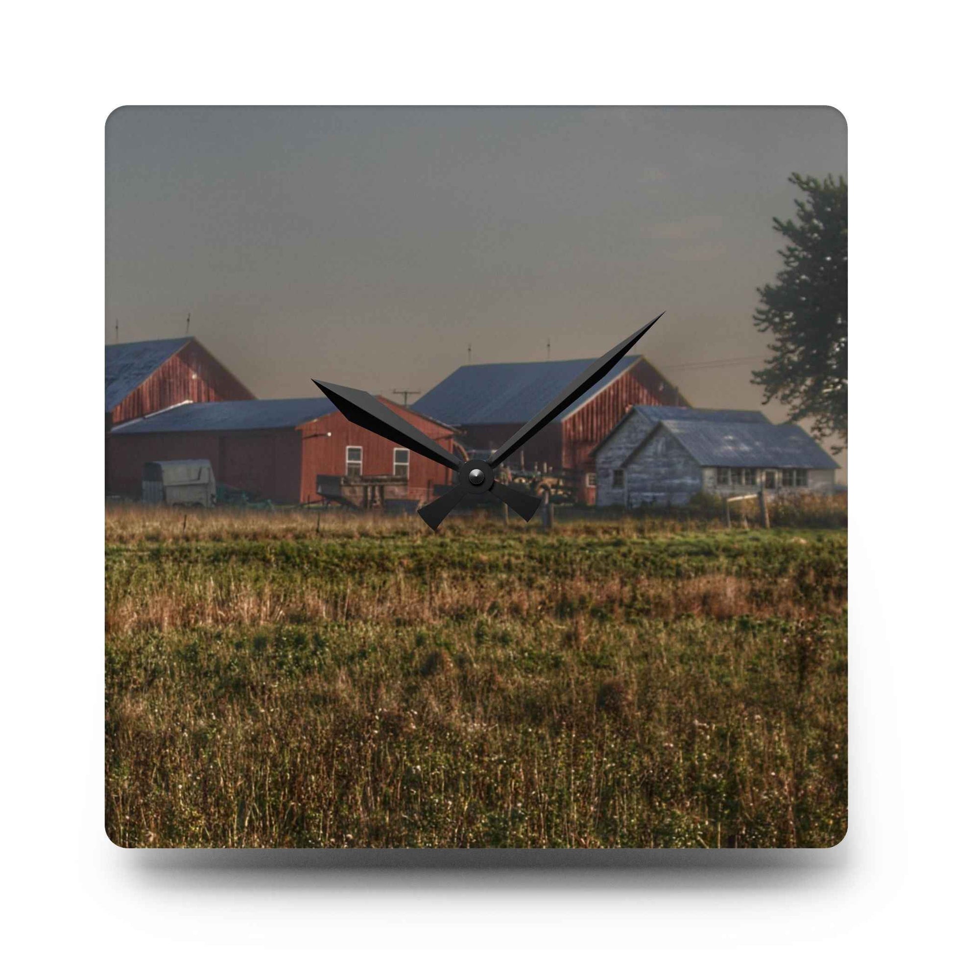 U R There Photography Shaw Road Farm Rustic Farmhouse Acrylic Analog Wall Clock