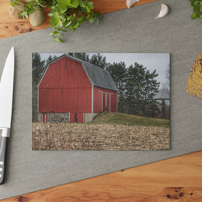U R There Photography Fostoria Road Standing Man Red Rustic Farmhouse Tempered-Glass Cutting Board