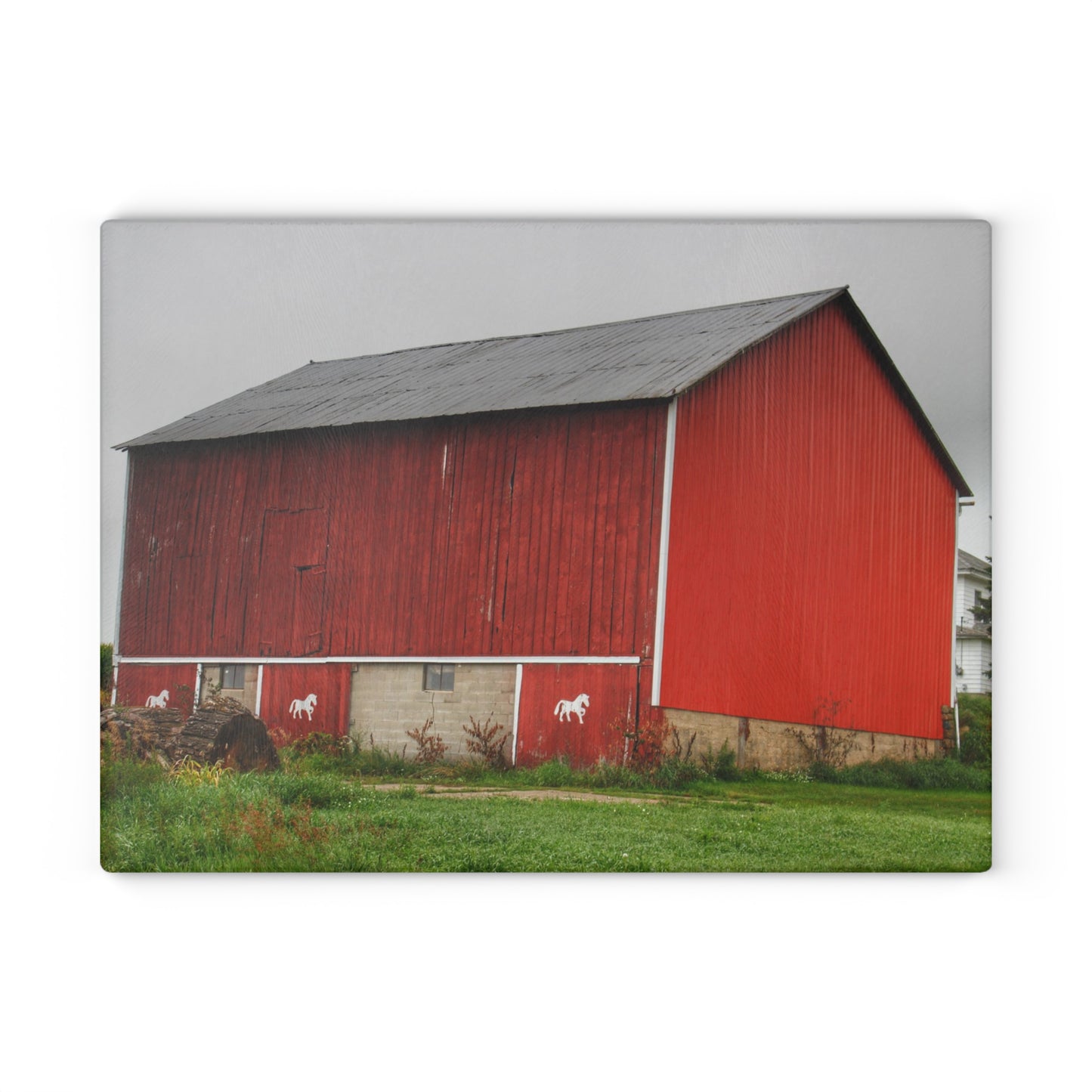 U R There Photography Brown Road Horse Barn II Rustic Farmhouse Tempered-Glass Cutting Board