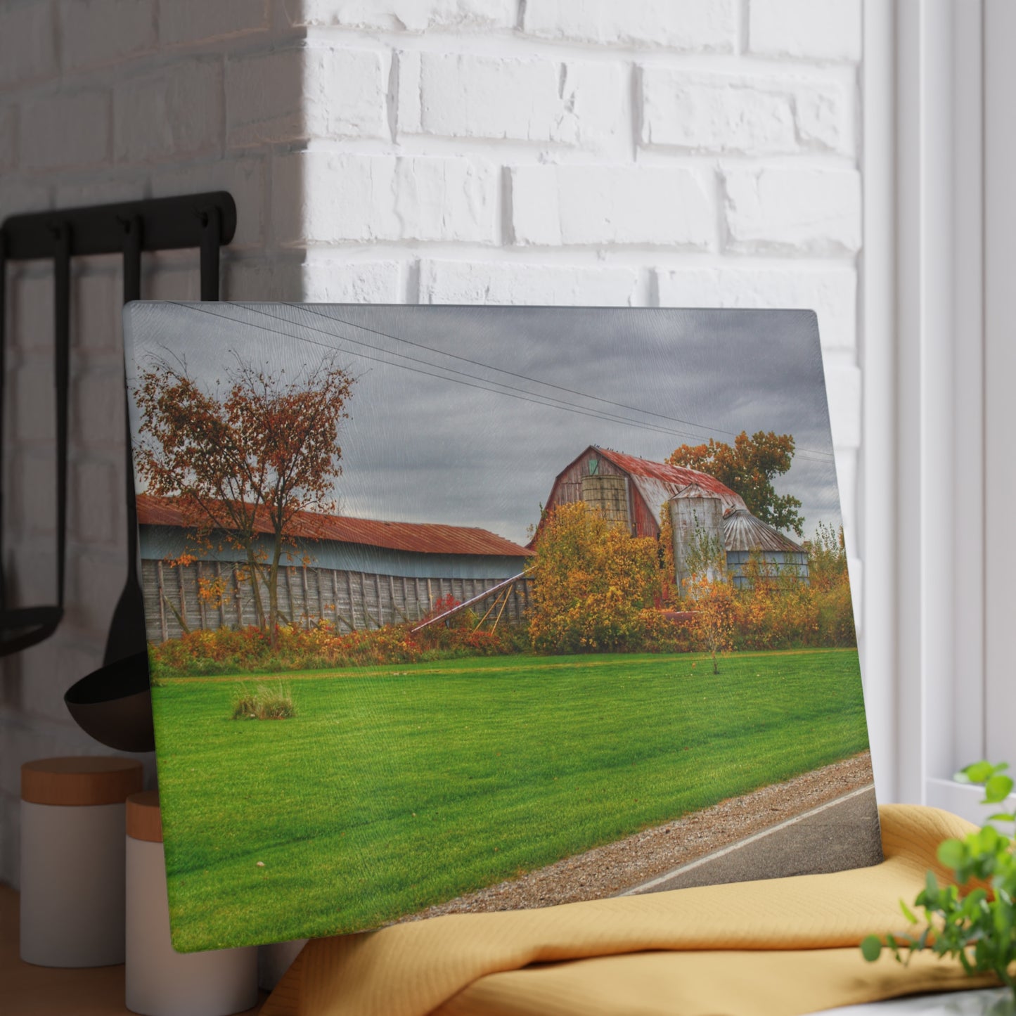 U R There Photography Galbraith Road Red Rustic Farmhouse Tempered-Glass Cutting Board