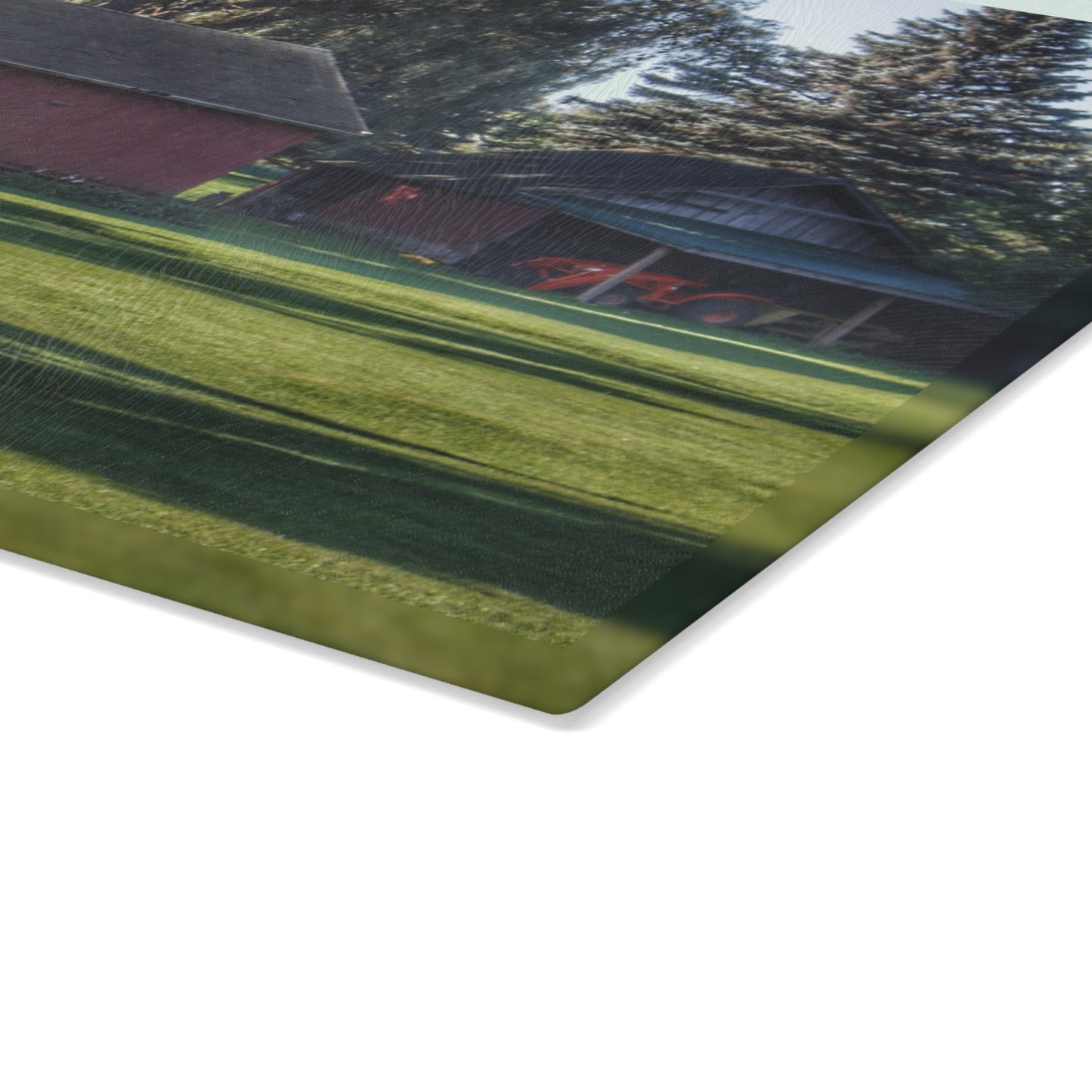 U R There Photography Rochester Road Mini-Reds Rustic Farmhouse Tempered-Glass Cutting Board