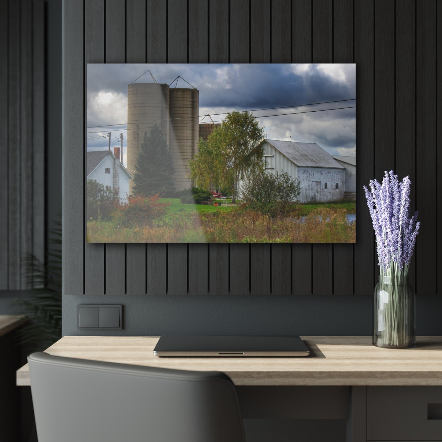 U R There Photography Baldwin White and Silos Rustic Farmhouse Acrylic Wall Print