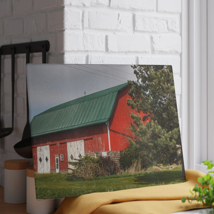 U R There Photography McAlpine Hidden Red Rustic Farmhouse Tempered-Glass Cutting Board