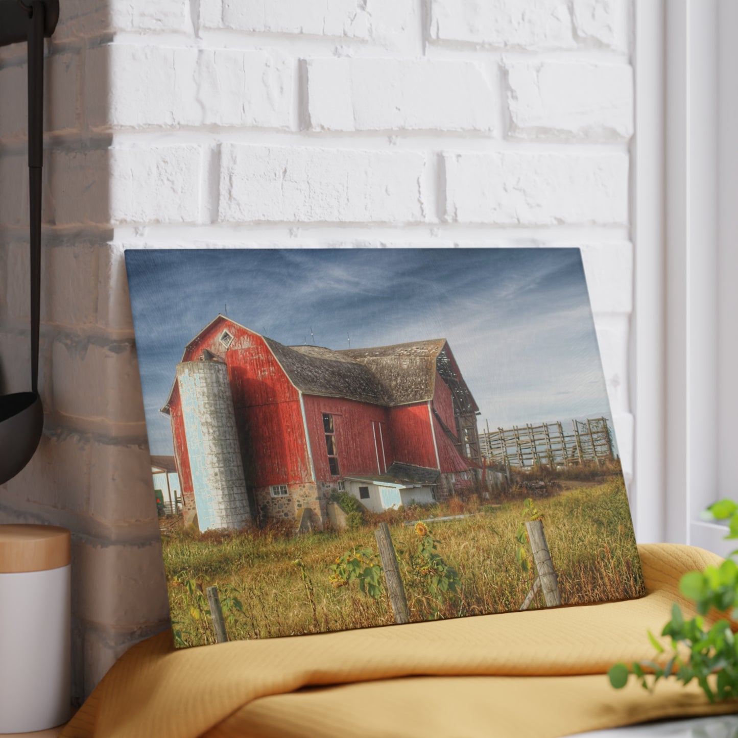 U R There Photography Hurd Corners Red I Rustic Farmhouse Tempered-Glass Cutting Board