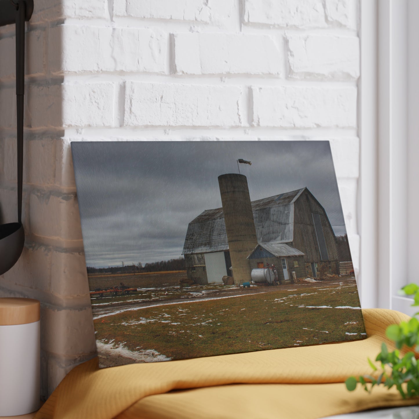 U R There Photography Chapman Road Grey I Rustic Farmhouse Tempered-Glass Cutting Board