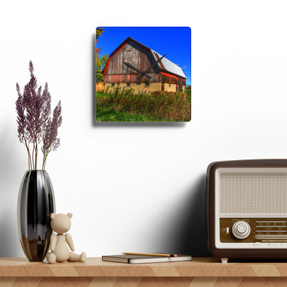 U R There Photography Byington Road Red II Rustic Farmhouse Acrylic Analog Wall Clock