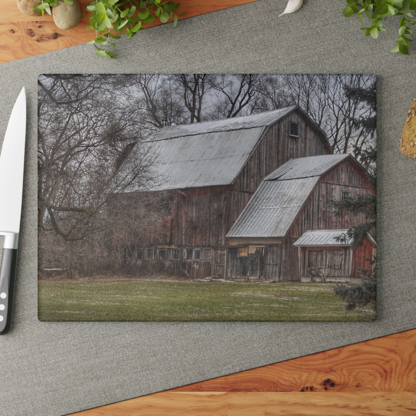 U R There Photography Hennessey Road Grey Rustic Farmhouse Tempered-Glass Cutting Board