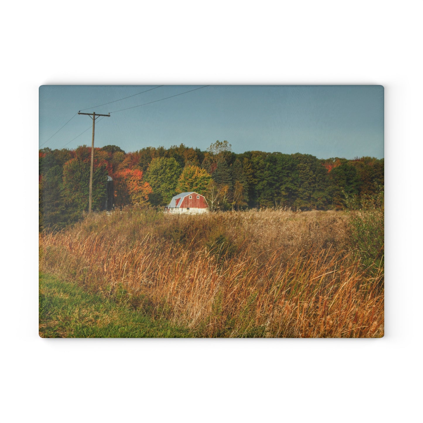 U R There Photography Murphy Lake Road Hidden Red Rustic Farmhouse Tempered-Glass Cutting Board