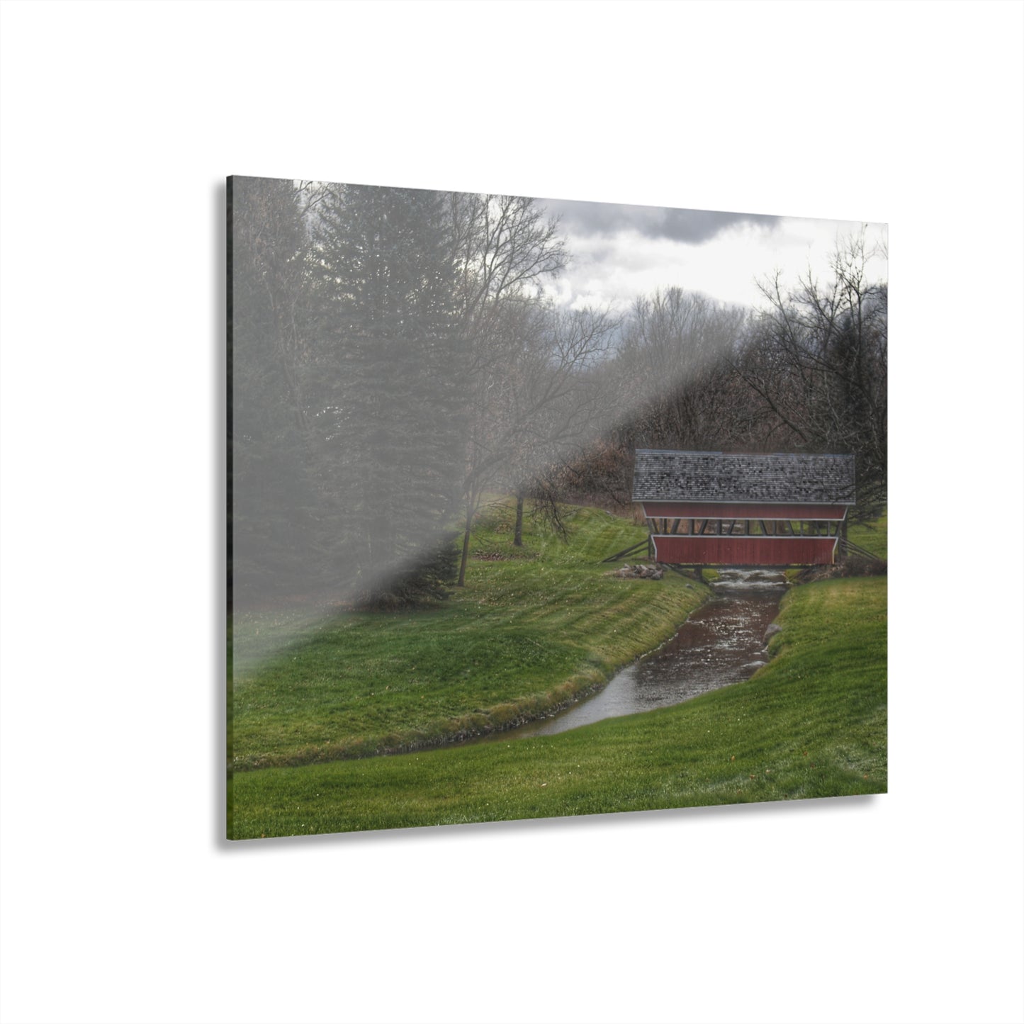 U R There Photography Hadley Covered Bridge III Rustic Farmhouse Acrylic Wall Print