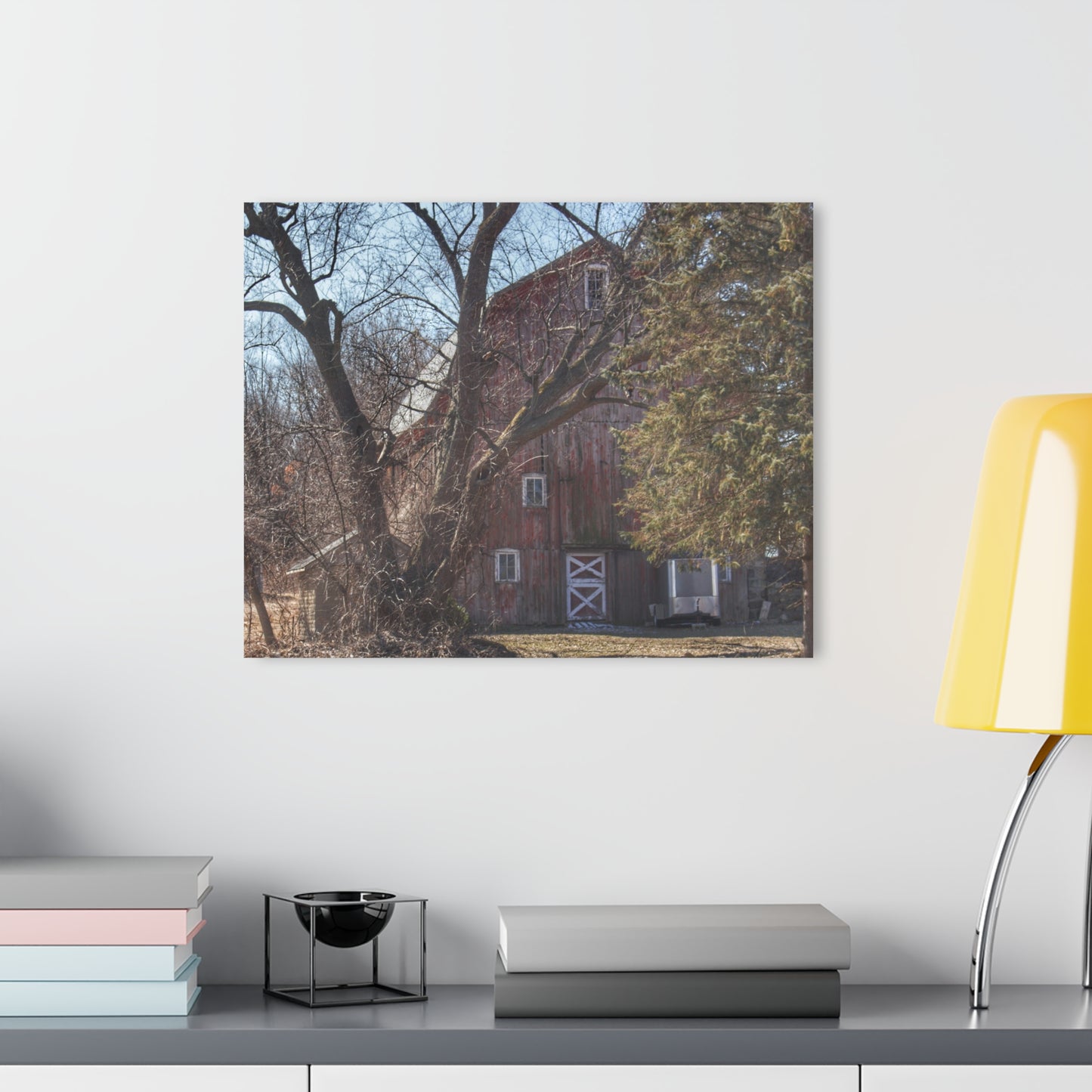 U R There Photography Lakeville Road Hidden Red Rustic Farmhouse Acrylic Wall Print