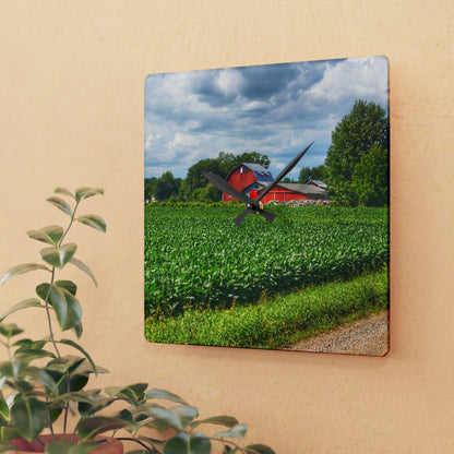 U R There Photography Block Road Reds Rustic Farmhouse Acrylic Analog Wall Clock