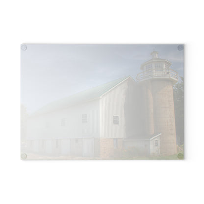 U R There Photography Phelps Road Lighthouse Barn I Rustic Farmhouse Tempered-Glass Cutting Board