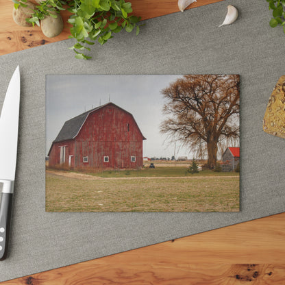 U R There Photography Loomis Road Red Rustic Farmhouse Tempered-Glass Cutting Board