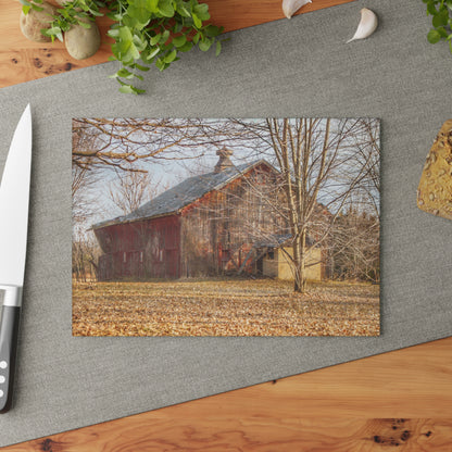 U R There Photography Millington Road Collapsing Red Rustic Farmhouse Tempered-Glass Cutting Board
