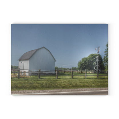 U R There Photography M-90 White and Windmill I Rustic Farmhouse Tempered-Glass Cutting Board