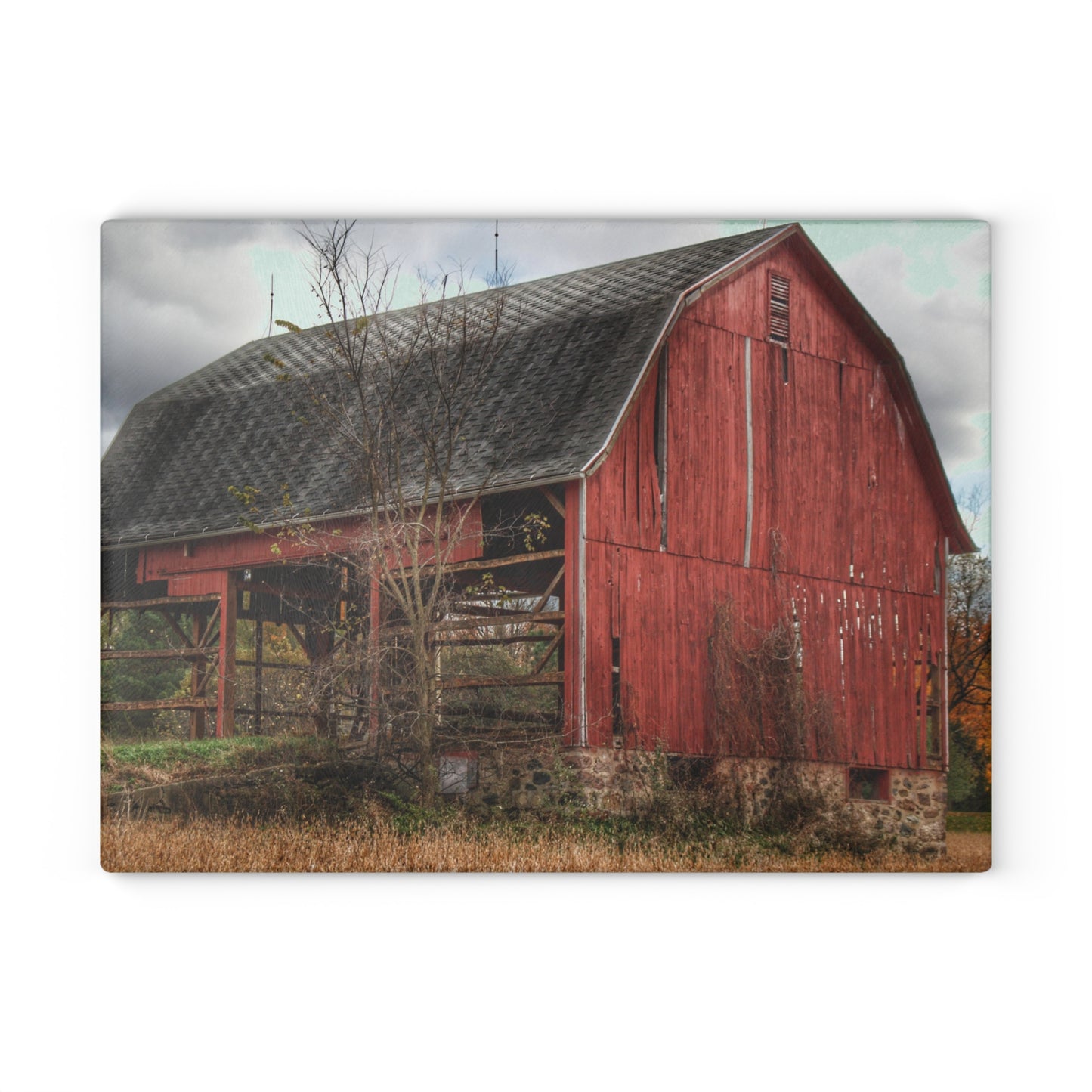 U R There Photography Laur Road Forgotten Red II Rustic Farmhouse Tempered-Glass Cutting Board