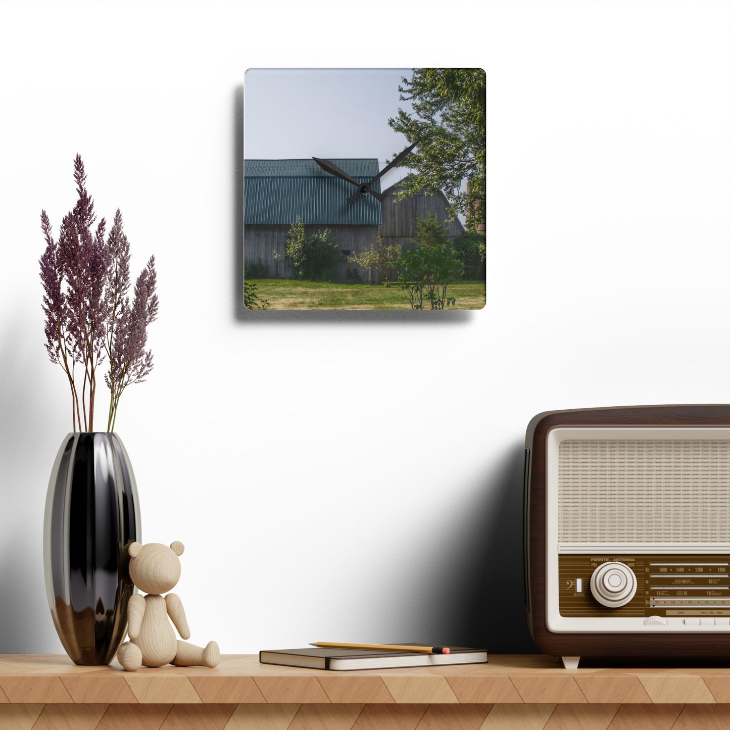 U R There Photography Bordman Road Greys Rustic Farmhouse Acrylic Analog Wall Clock