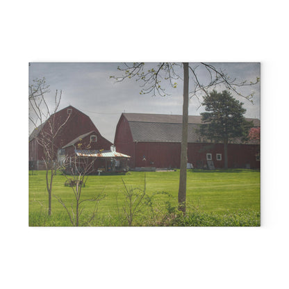 U R There Photography Bishop Road Reds I Rustic Farmhouse Tempered-Glass Cutting Board 8"x 11"