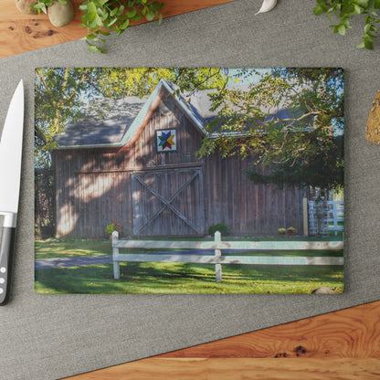 U R There Photography Hunters Creek Quilted II Rustic Farmhouse Tempered-Glass Cutting Board