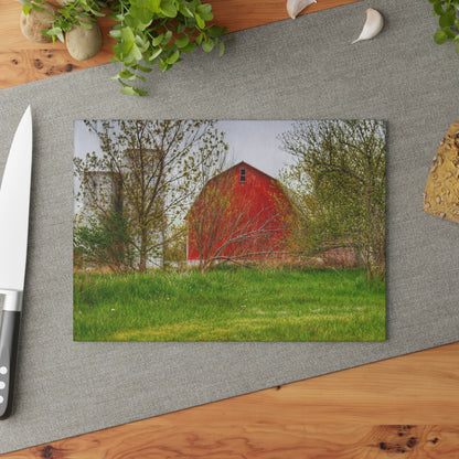 U R There Photography Castle Corner Red I Rustic Farmhouse Tempered-Glass Cutting Board