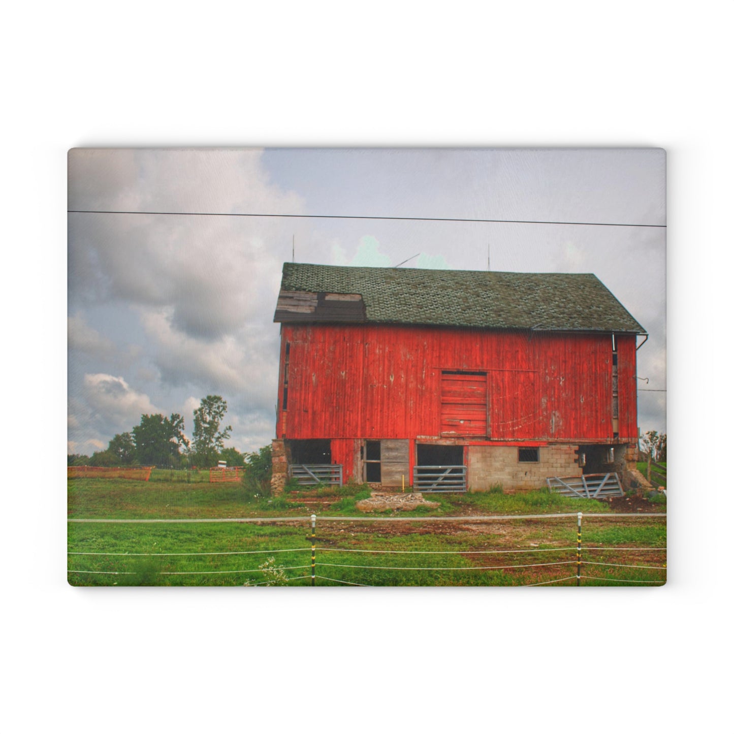 U R There Photography Elba Road Red III Rustic Farmhouse Tempered-Glass Cutting Board
