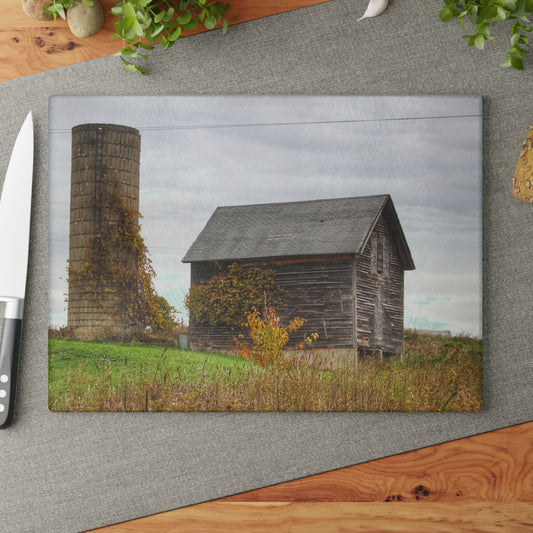 U R There Photography Fisher Road Grey Rustic Farmhouse Tempered-Glass Cutting Board