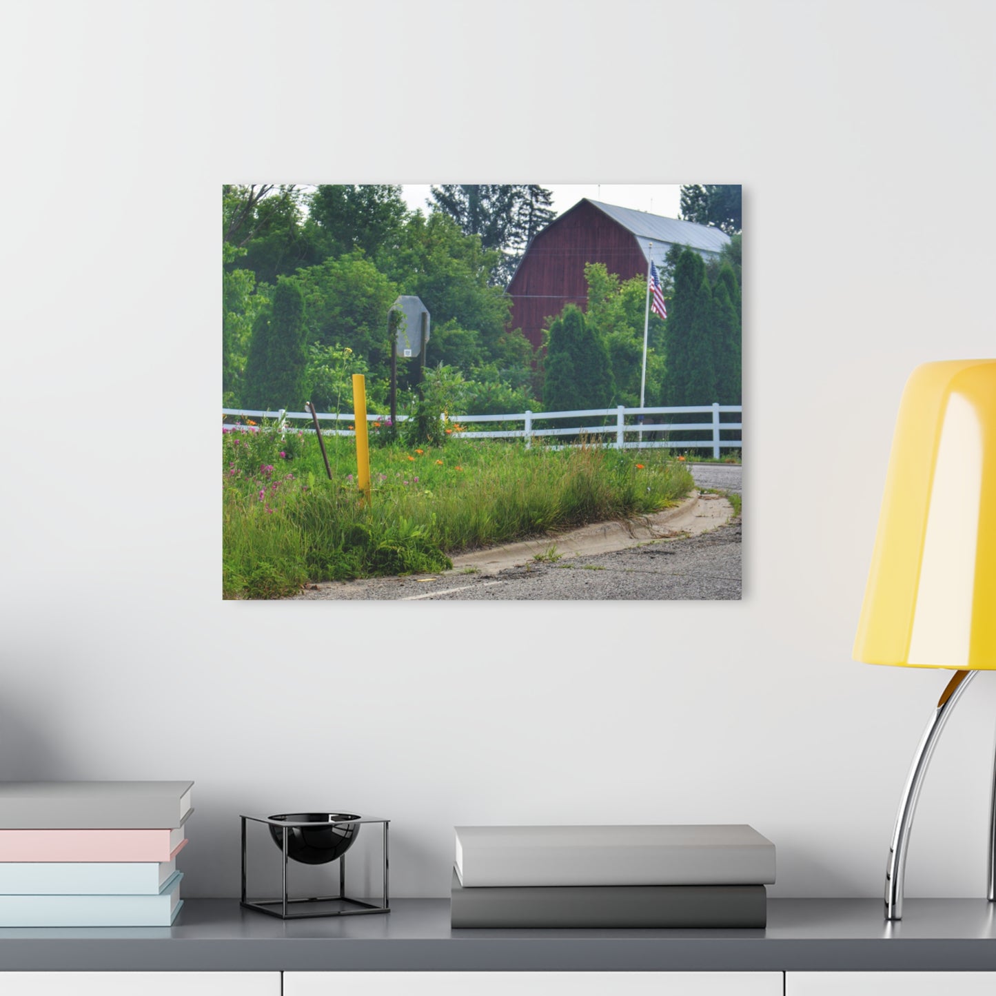 U R There Photography Sutton Road Red and Old Glory Rustic Farmhouse Acrylic Wall Print