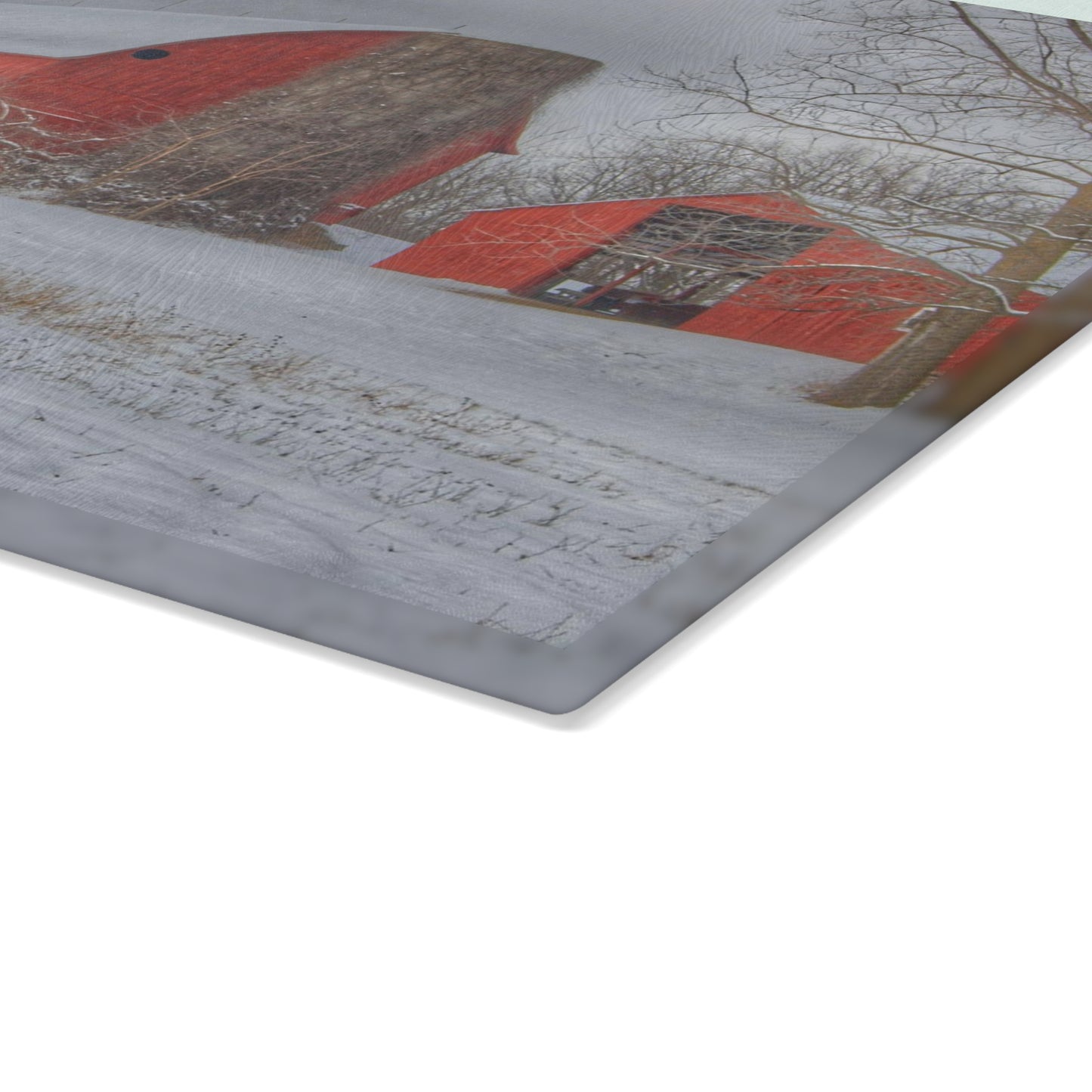 U R There Photography Catlin Reds in Winter II Rustic Farmhouse Tempered-Glass Cutting Board
