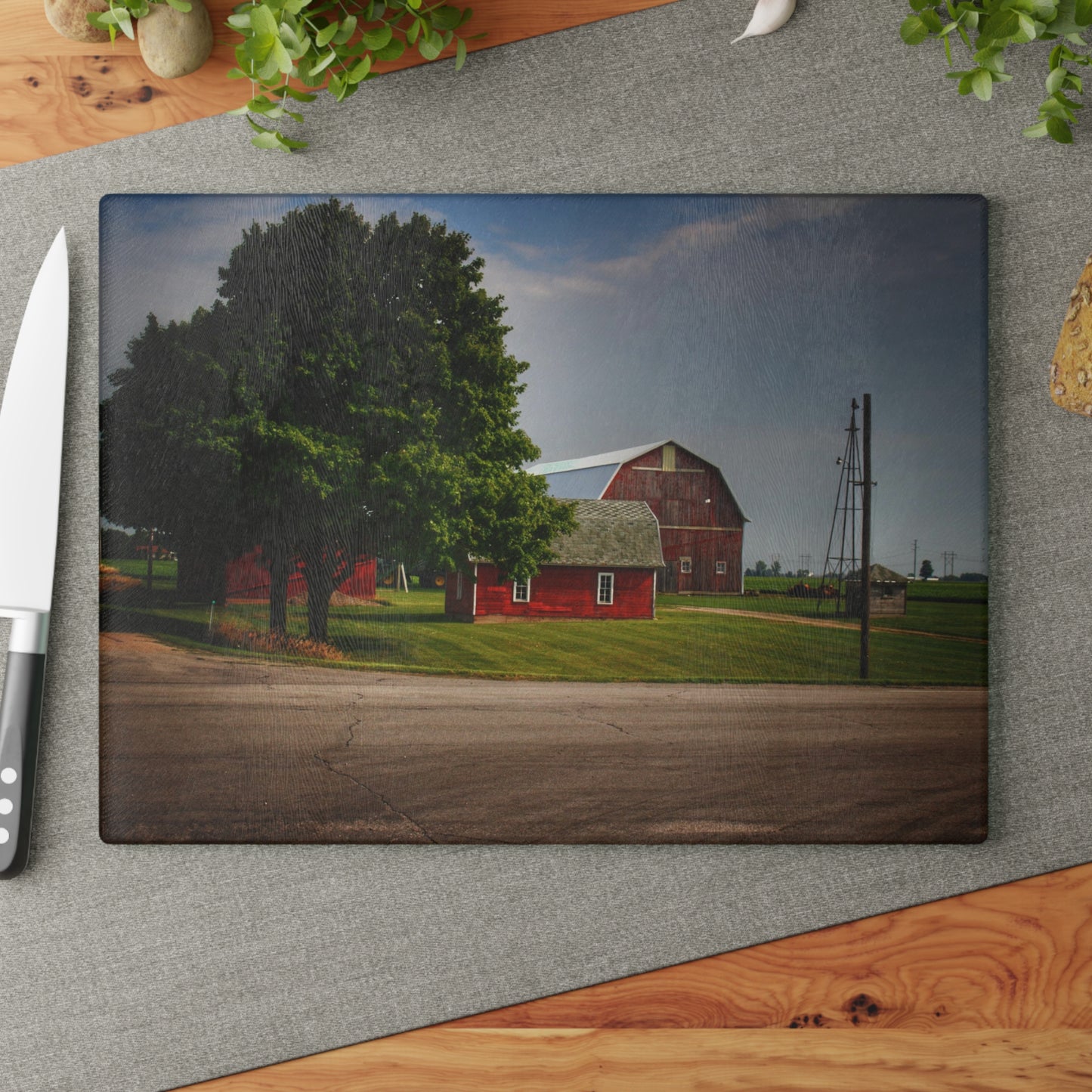 U R There Photography Bradford Road Reds Rustic Farmhouse Tempered-Glass Cutting Board