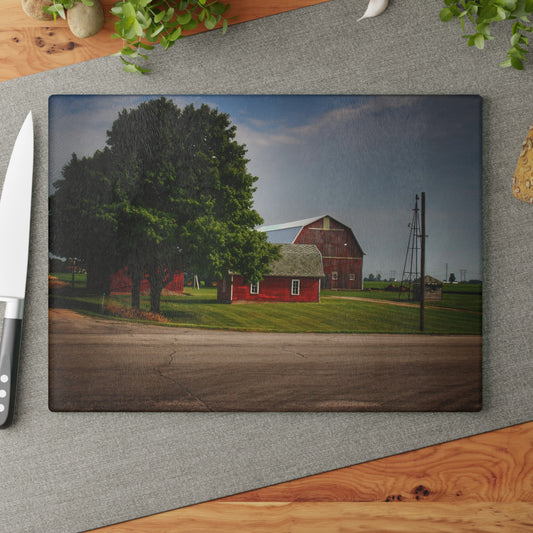 U R There Photography Bradford Road Reds Rustic Farmhouse Tempered-Glass Cutting Board