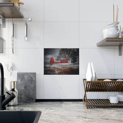 U R There Photography Catlin Red and Fence I Rustic Farmhouse Decorative Ceramic Tile