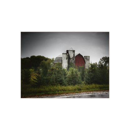 U R There Photography Castle Road Red and Silos in the Rain Rustic Farmhouse Decorative Ceramic Tile