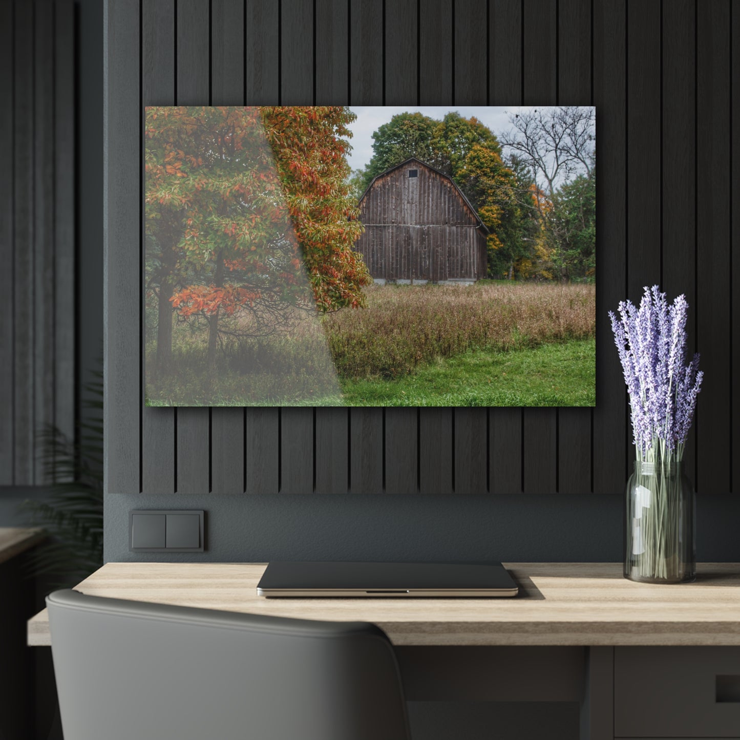 U R There Photography Mount Morris Road Grey in the Fall Rustic Farmhouse Acrylic Wall Print