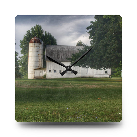 Marathon Road White Rustic Farmhouse Acrylic Analog Wall Clock 10.75'' × 10.75'' (Square)