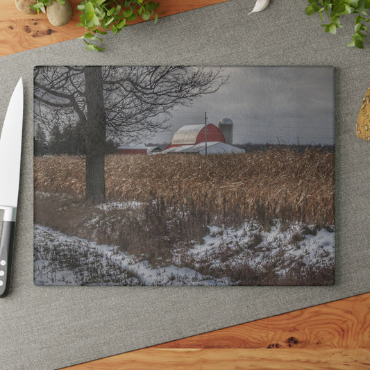 U R There Photography Edward Road Red Rustic Farmhouse Tempered-Glass Cutting Board