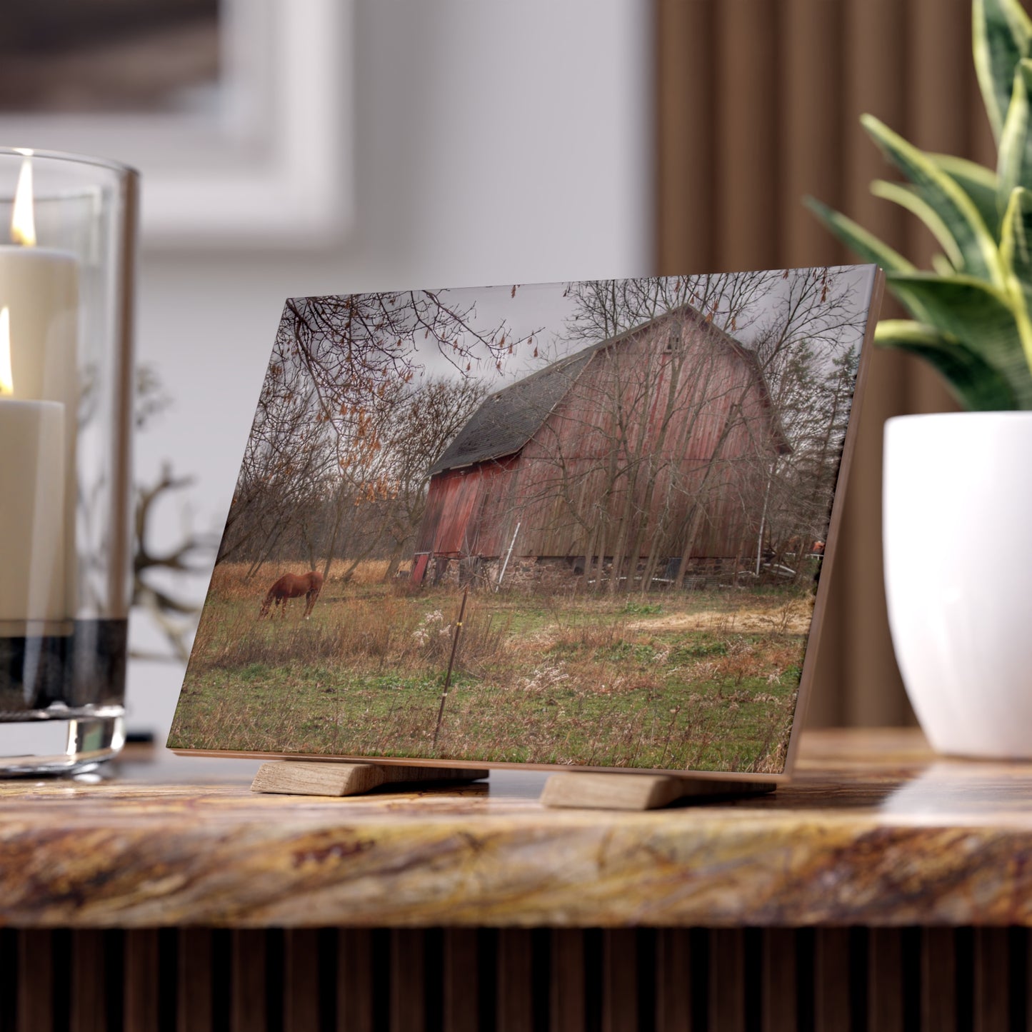 U R There Photography Blair Road Barn and Horse Rustic Farmhouse Decorative Ceramic Tile
