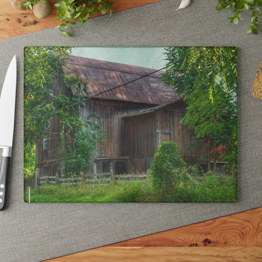 U R There Photography Oxford Rusted Red I Rustic Farmhouse Tempered-Glass Cutting Board