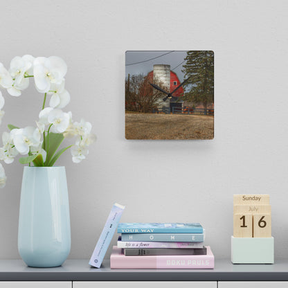 U R There Photography Blood Road Red and Horses Rustic Farmhouse Acrylic Analog Wall Clock