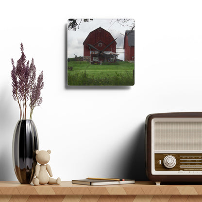 U R There Photography Bishop Road Reds II Rustic Farmhouse Acrylic Analog Wall Clock