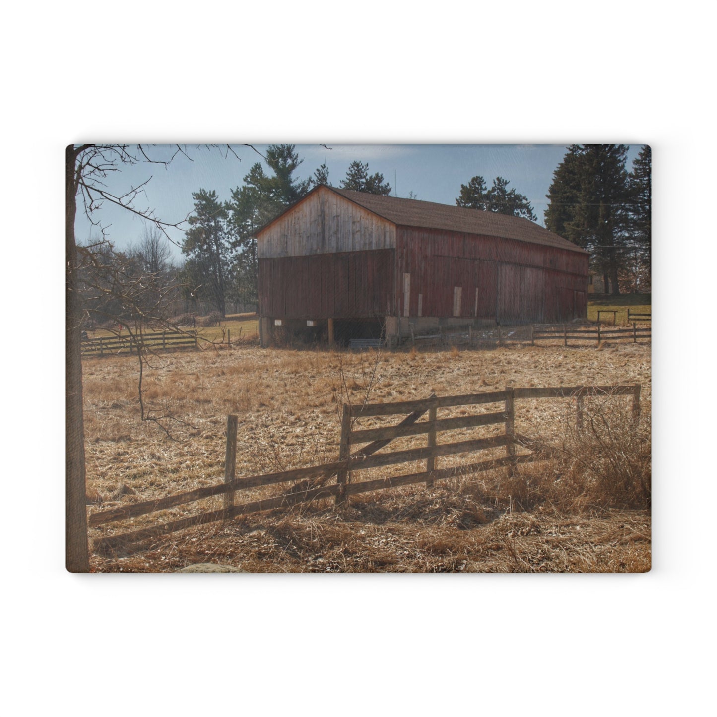 U R There Photography Hough Road Rural Red Rustic Farmhouse Tempered-Glass Cutting Board