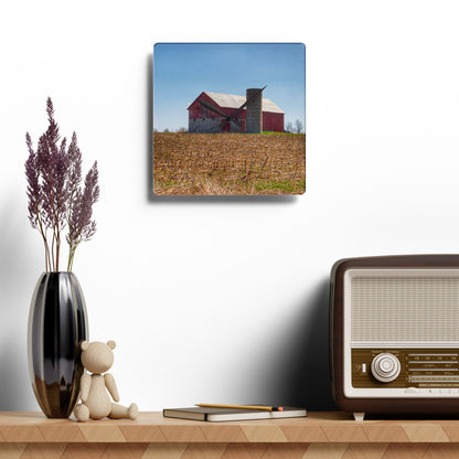 U R There Photography Lee Hill Road Block Red Rustic Farmhouse Acrylic Analog Wall Clock