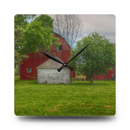 U R There Photography Roods Lake Road Red I Rustic Farmhouse Acrylic Analog Wall Clock