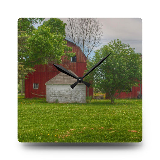 Roods Lake Road Red I Rustic Farmhouse Acrylic Analog Wall Clock 10.75'' × 10.75'' (Square)