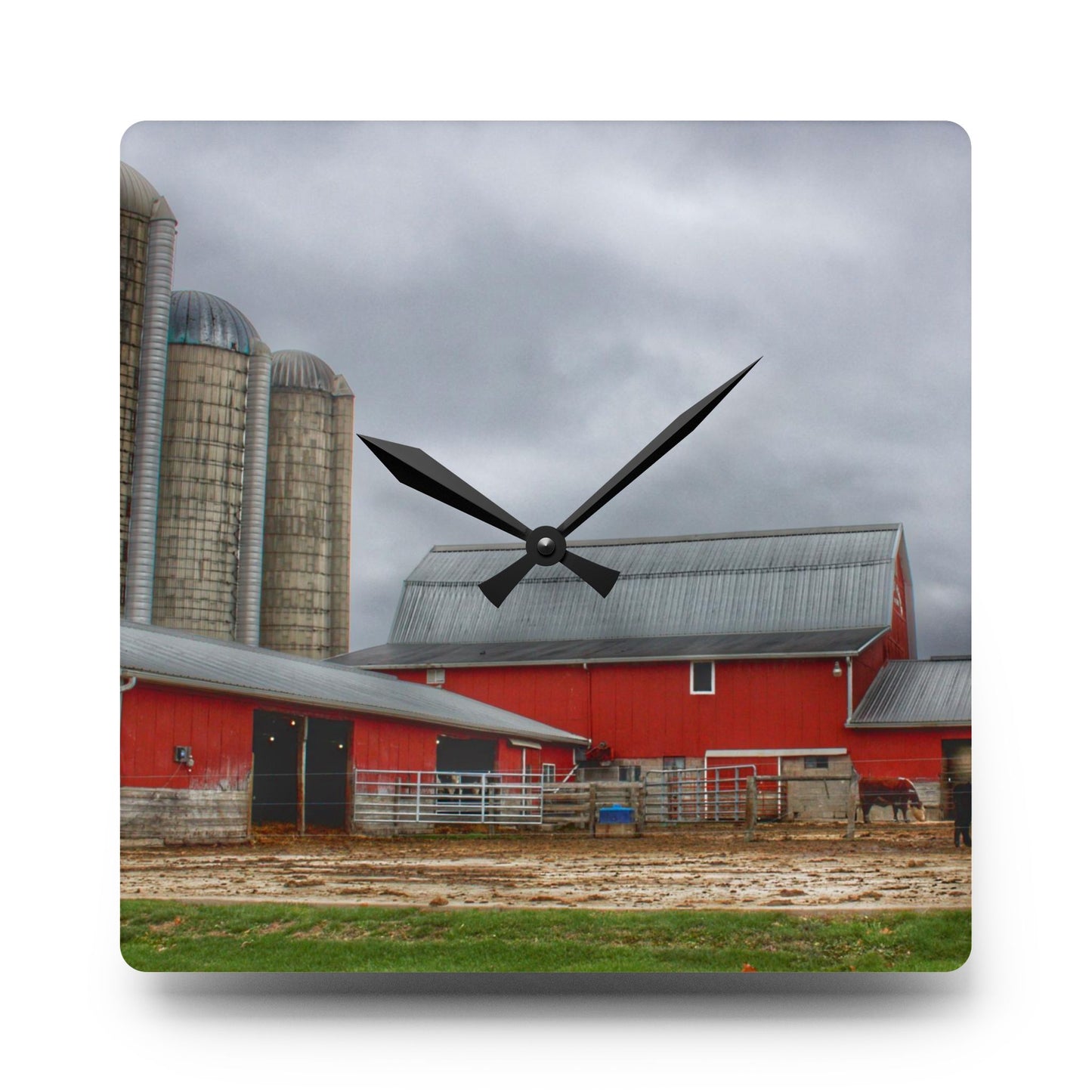 U R There Photography Daley Road Cow Barn Rustic Farmhouse Acrylic Analog Wall Clock