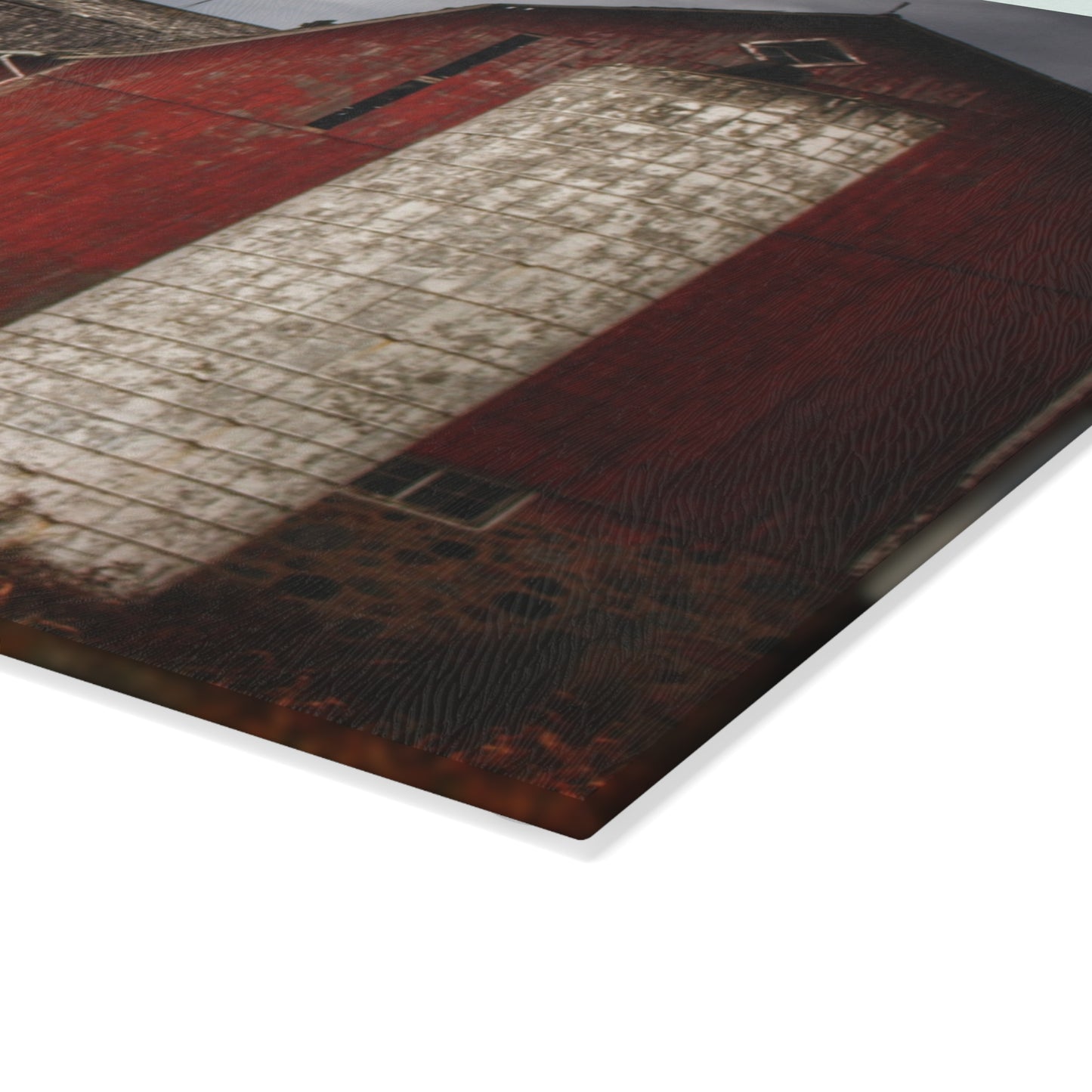 U R There Photography Hurd Corners Red III Rustic Farmhouse Tempered-Glass Cutting Board